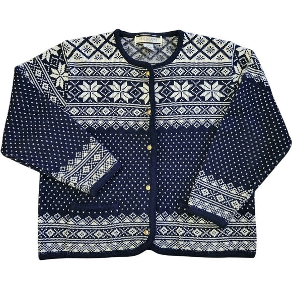 Crystal Kobe vintage womans button-up cardigan sweater size Large petite - Picture 1 of 4